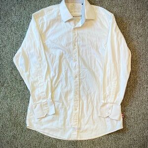 English Laundry Men’s White Pique Casual Cotton Button Down Shirt Size